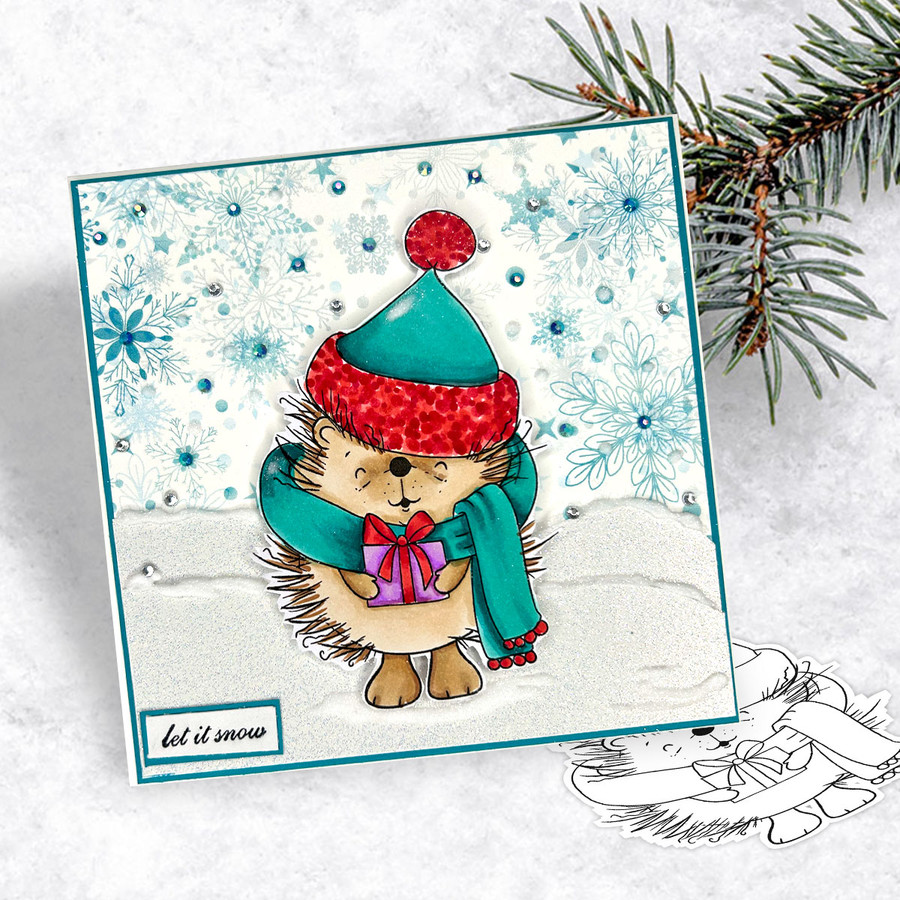 Pickles Hedgehog gift - Christmas cute printable digital stamp for card making, craft, scrapbooking, printable stickers
