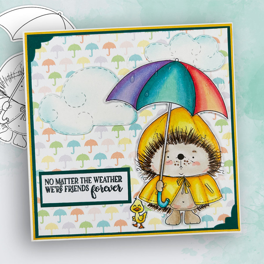 Pickles Hedgehog umbrella - Christmas cute colour clipart printable digital stamp for card making, craft, scrapbooking, printable stickers