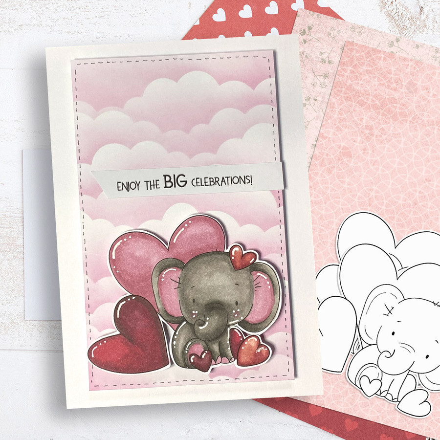 Bundle of Love elephant printable digital stamp for card making, craft, scrapbooking, printable stickers