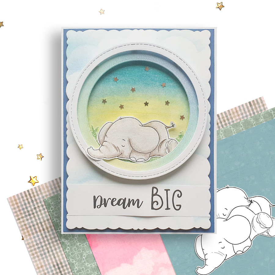 Dream Big elephant printable digital stamp for card making, craft, scrapbooking, printable stickers