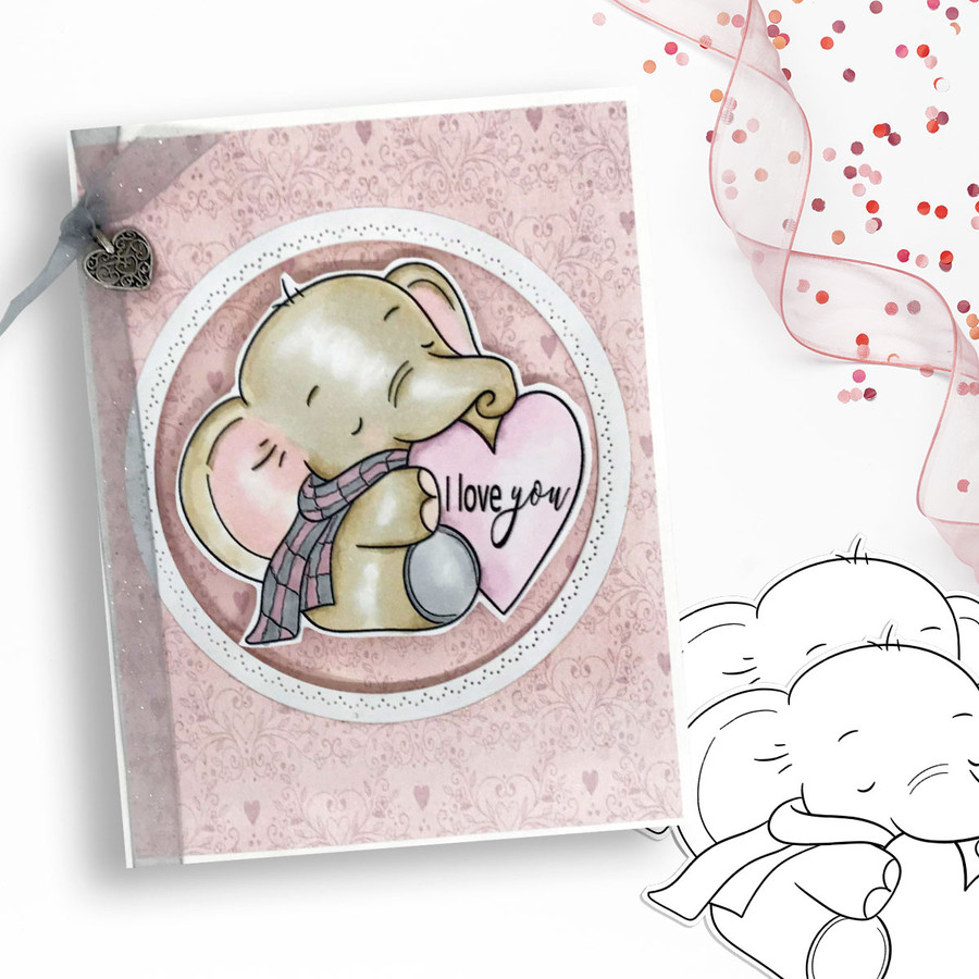 Love You elephant printable digital stamp for card making, craft, scrapbooking, printable stickers