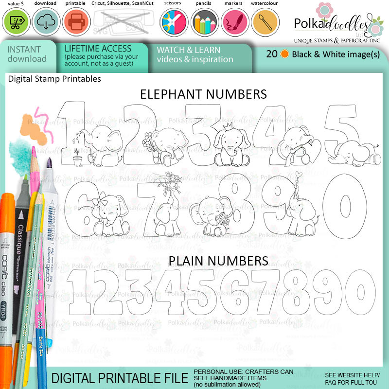 Tons of Love and More - cute elephant printable stamp craft card making digital stamps - BIG KAHUNA download bundle