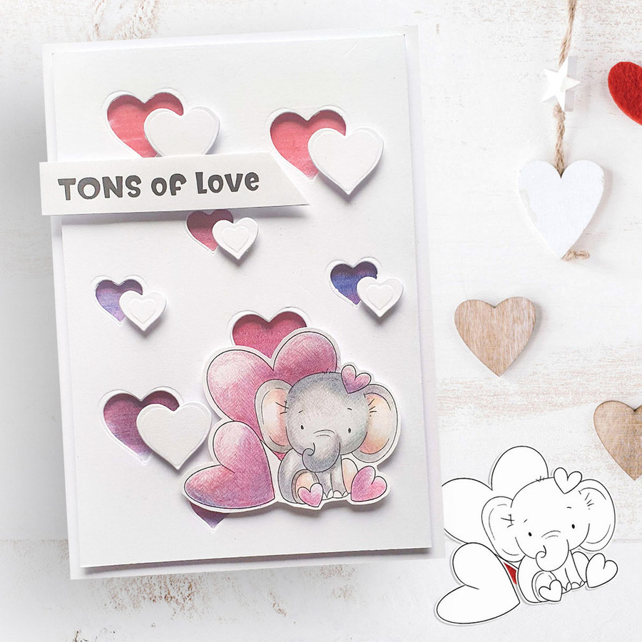 USB Tons of Love and More - cute elephant printable stamp craft card making digital stamps - BIG KAHUNA USB