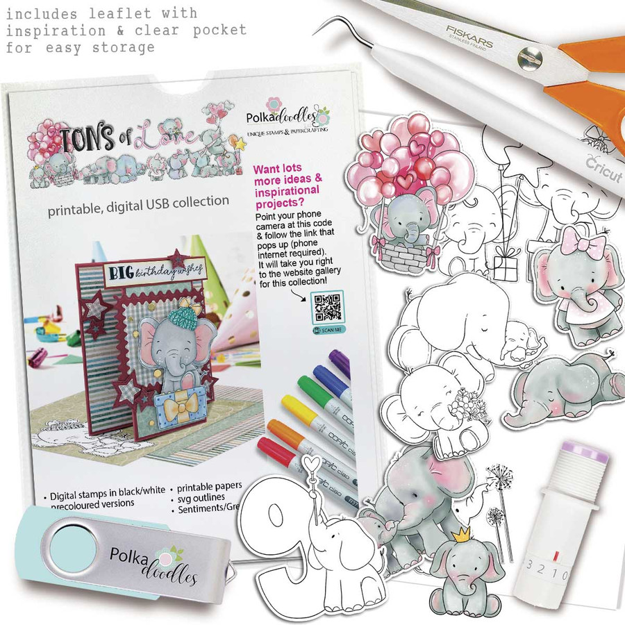 USB Tons of Love and More - cute elephant printable stamp craft card making digital stamps - BIG KAHUNA USB