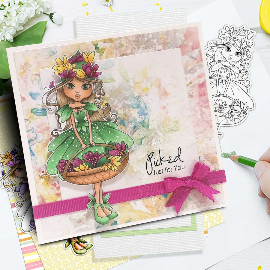 Crocus flower girl Darling Buds - colour clipart printable digital stamp for card making, craft, scrapbooking, printable stickers