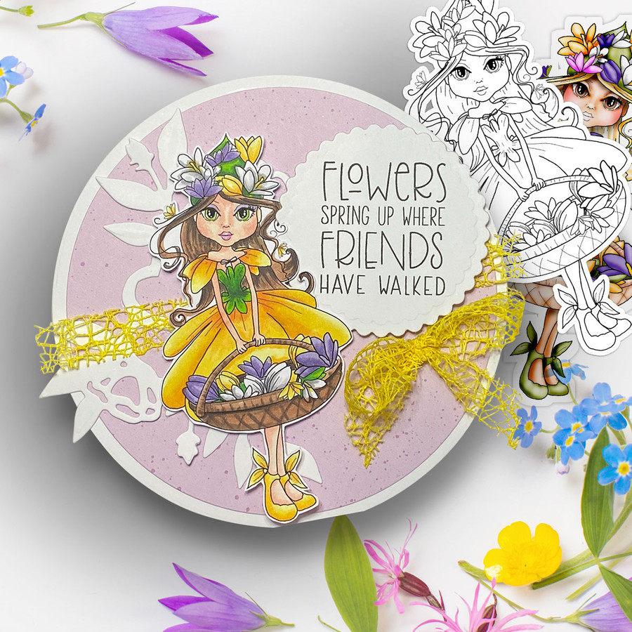Crocus flower girl Darling Buds - printable digital stamp for card making, craft, scrapbooking, printable stickers