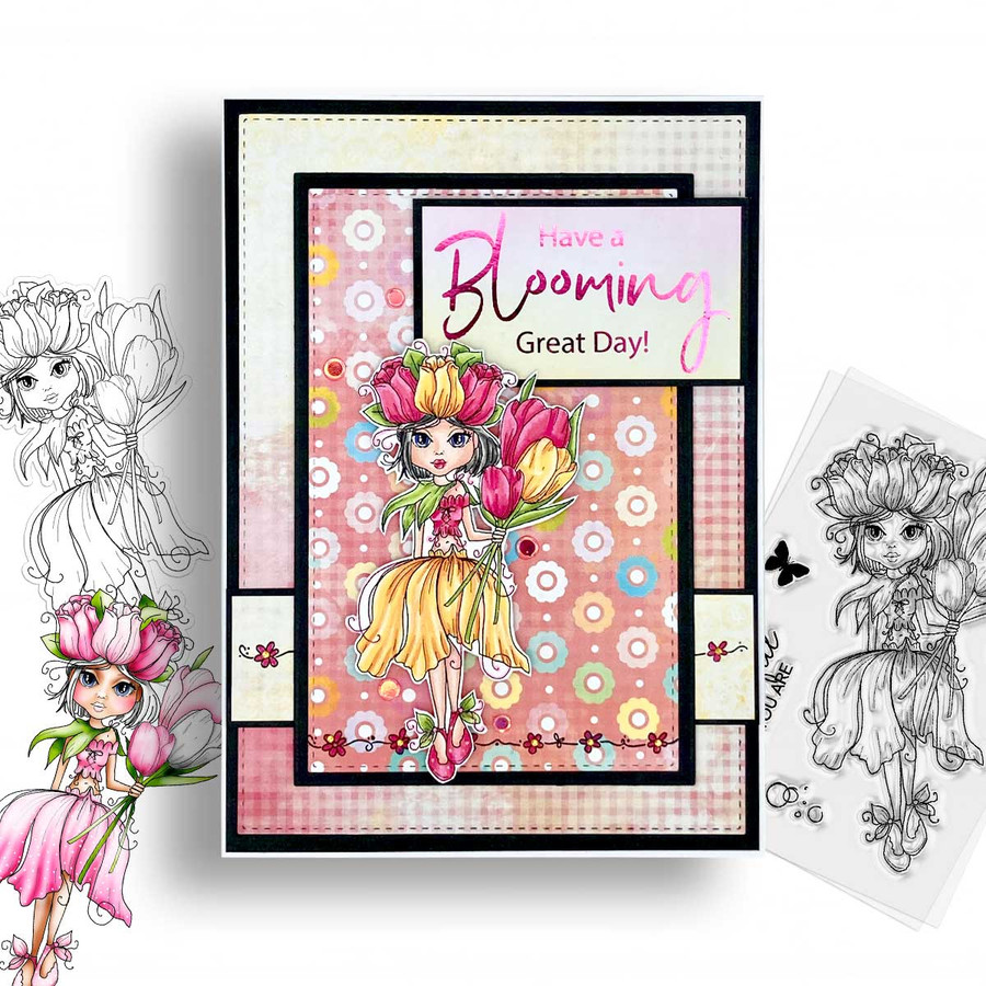 Tulip flower girl Darling Buds - colour clipart printable digital stamp for card making, craft, scrapbooking, printable stickers