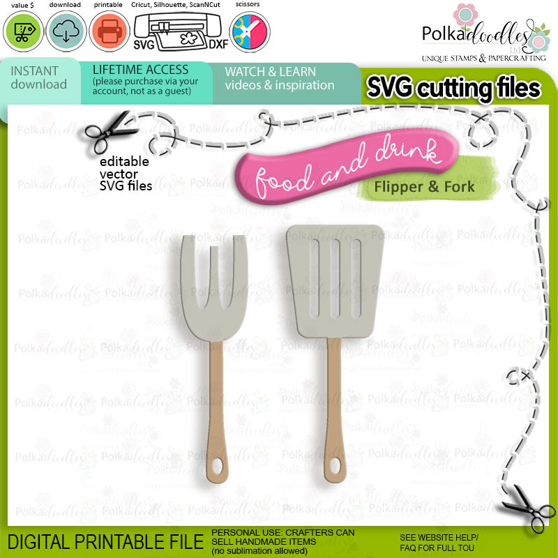 kitchen Flipper and Fork utensils Food, Drink, Kitchen SVG cutting files - cricut silhouette cutting file printable digital SVG waffles food kitchen colour clipart craft card making scrapbook sticker.