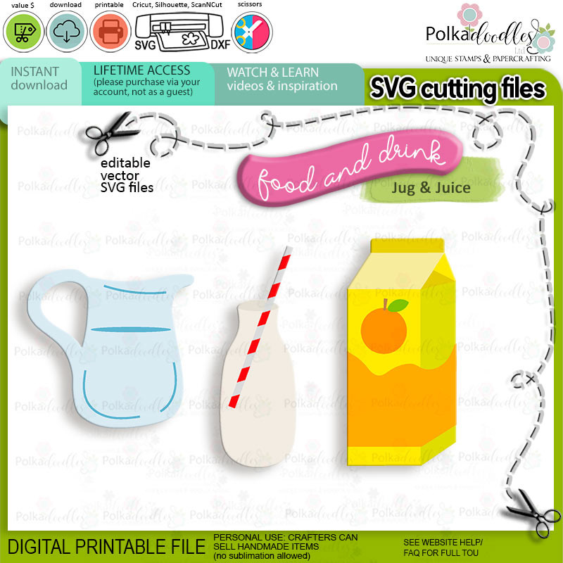 Kitchen Milk, Jug, Juice Food, Drink, Kitchen SVG cutting files - cricut silhouette cutting file printable digital SVG waffles food kitchen colour clipart craft card making scrapbook sticker.