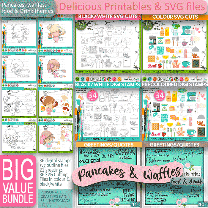 Pancakes and Waffles Cute girl Food and Drink digital stamps and SVG cutting files Big bundle - Pancake-waffles-food-kitchen-baking-printable-digital-stamp-svg-cutting-files-cricut-silhouette-craft-card-making-scrapbook-stickers