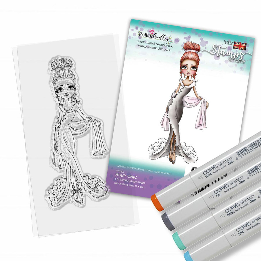 Ruby chic girl clear stamp for card making, crafts, scrapbooking