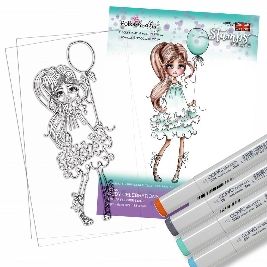 Ruby Celebrations party balloon girl clear stamp for card making, crafts, scrapbooking