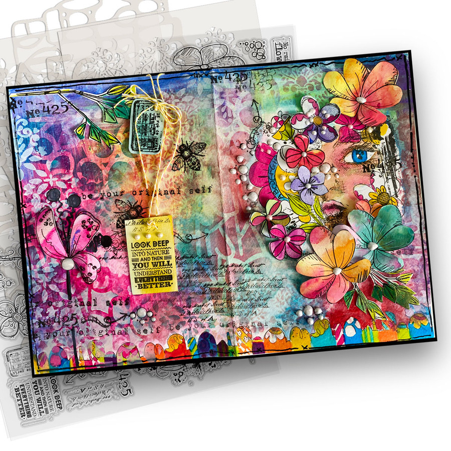 One of a Kind bundle - Clear Stamps and Stencils for mixed media card making craft