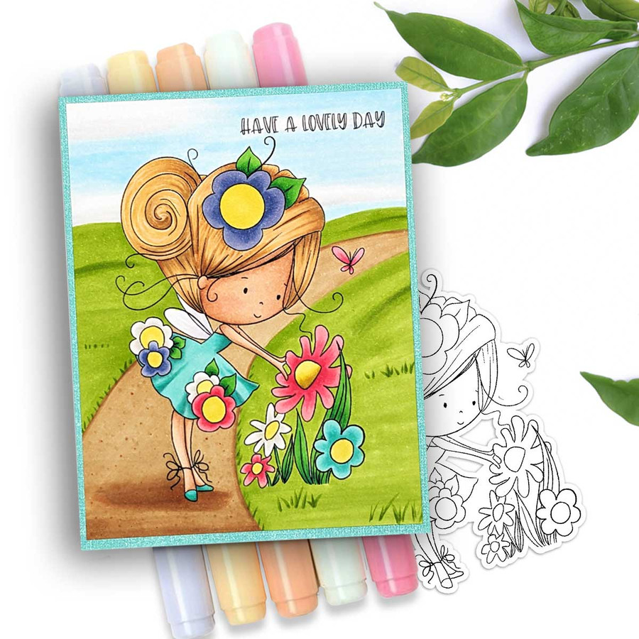 Picking Flowers Fairy Winnie Daisy printable digital stamp colouring card making crafts scrapbooking sticker with SVG print and cut outline