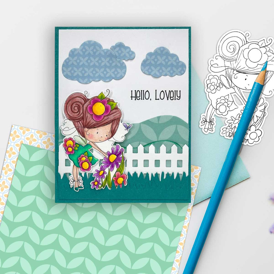 Picking Flowers Fairy Winnie Daisy printable digital stamp colouring card making crafts scrapbooking sticker with SVG print and cut outline