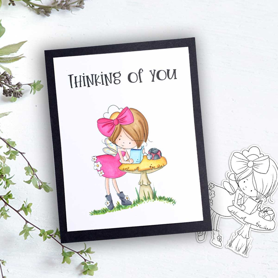 Study Reading toadstool mushroom Fairy Winnie Daisy printable digital stamp colouring card making crafts scrapbooking sticker with SVG print and cut outline