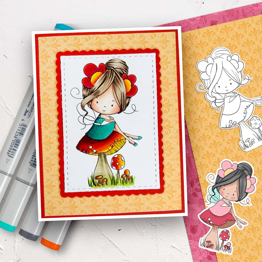 Toadstool mushroom Fairy Winnie Daisy printable digital stamp colouring card making crafts scrapbooking sticker with SVG print and cut outline