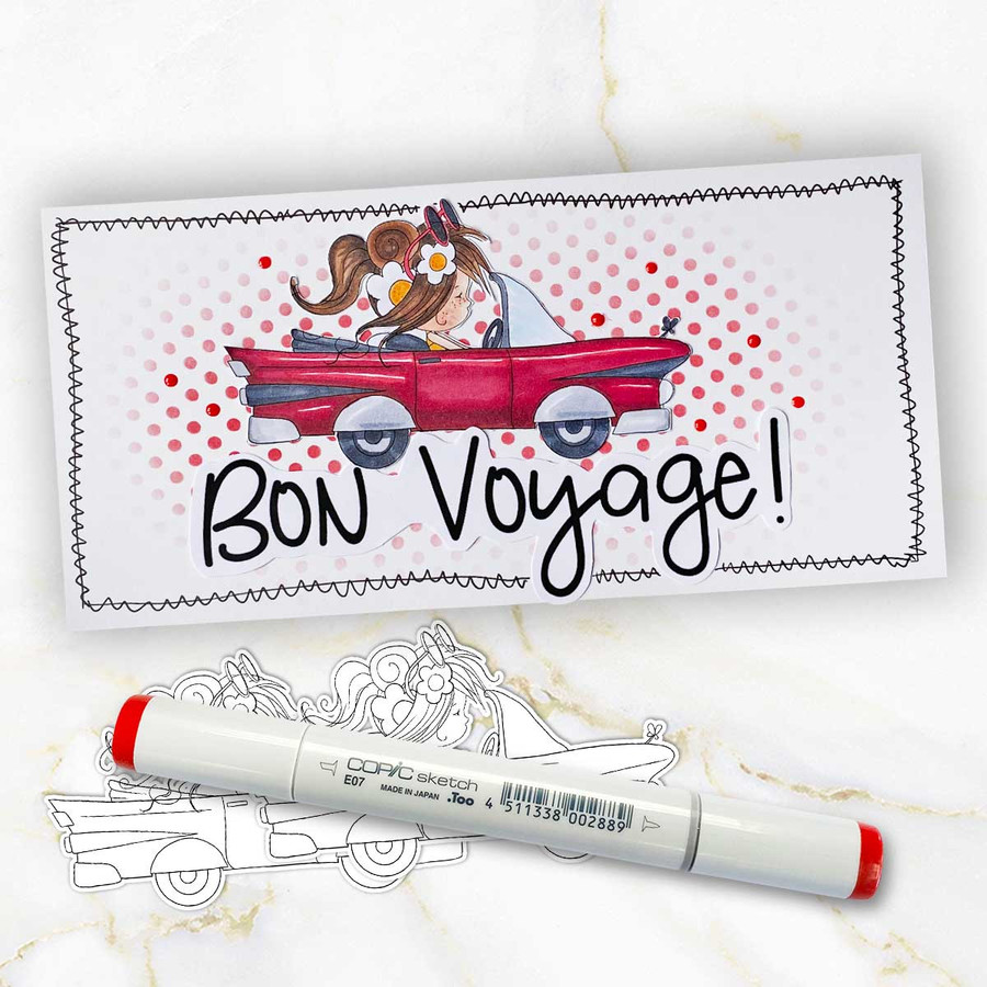 Vintage car Fairy Winnie Daisy printable digital stamp colouring card making crafts scrapbooking sticker with SVG print and cut outline