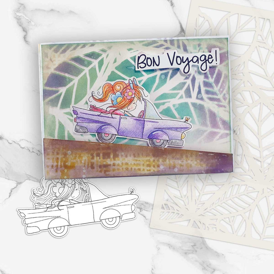 Vintage car Fairy Winnie Daisy printable digital stamp colouring card making crafts scrapbooking sticker with SVG print and cut outline