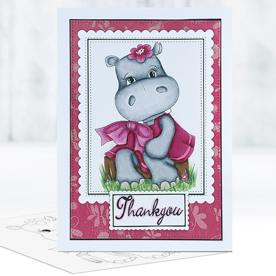 Sitting pretty cute Helga Hippo printable precoloured clipart card making crafts scrapbooking sticker with SVG print and cut outline