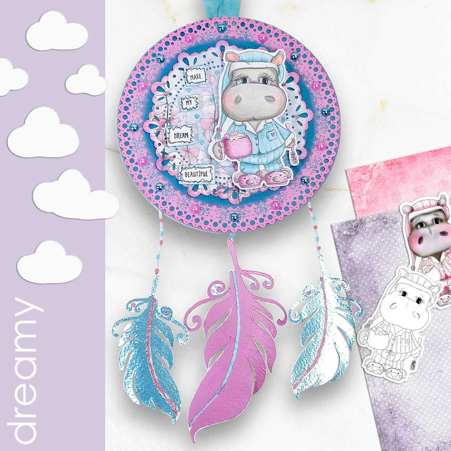 Bedtime pyjamas cute Helga Hippo printable digital stamp - card making crafts scrapbooking sticker with SVG print and cut outline
