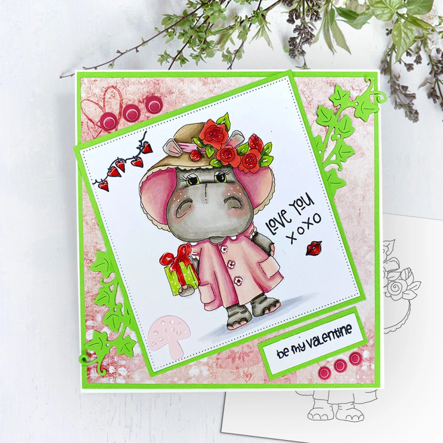 Gift for you cute Helga Hippo printable digital stamp - card making crafts scrapbooking sticker with SVG print and cut outline