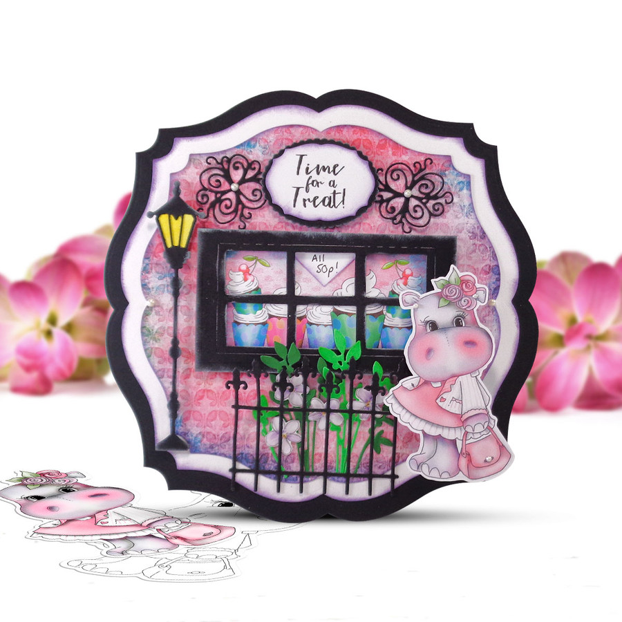 Pretty Handbag cute Helga Hippo printable digital stamp - card making crafts scrapbooking sticker with SVG print and cut outline