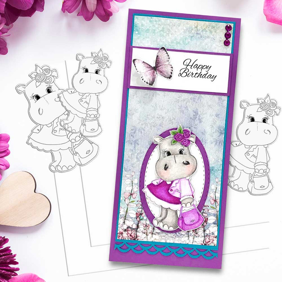 Pretty Handbag cute Helga Hippo printable digital stamp - card making crafts scrapbooking sticker with SVG print and cut outline