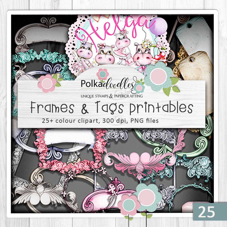 Cute Helga Hippo printable digital stamps, colour clipart, paper patterns, greetings, ephemera - card making crafts scrapbooking stickers with SVG print and cut outlines.