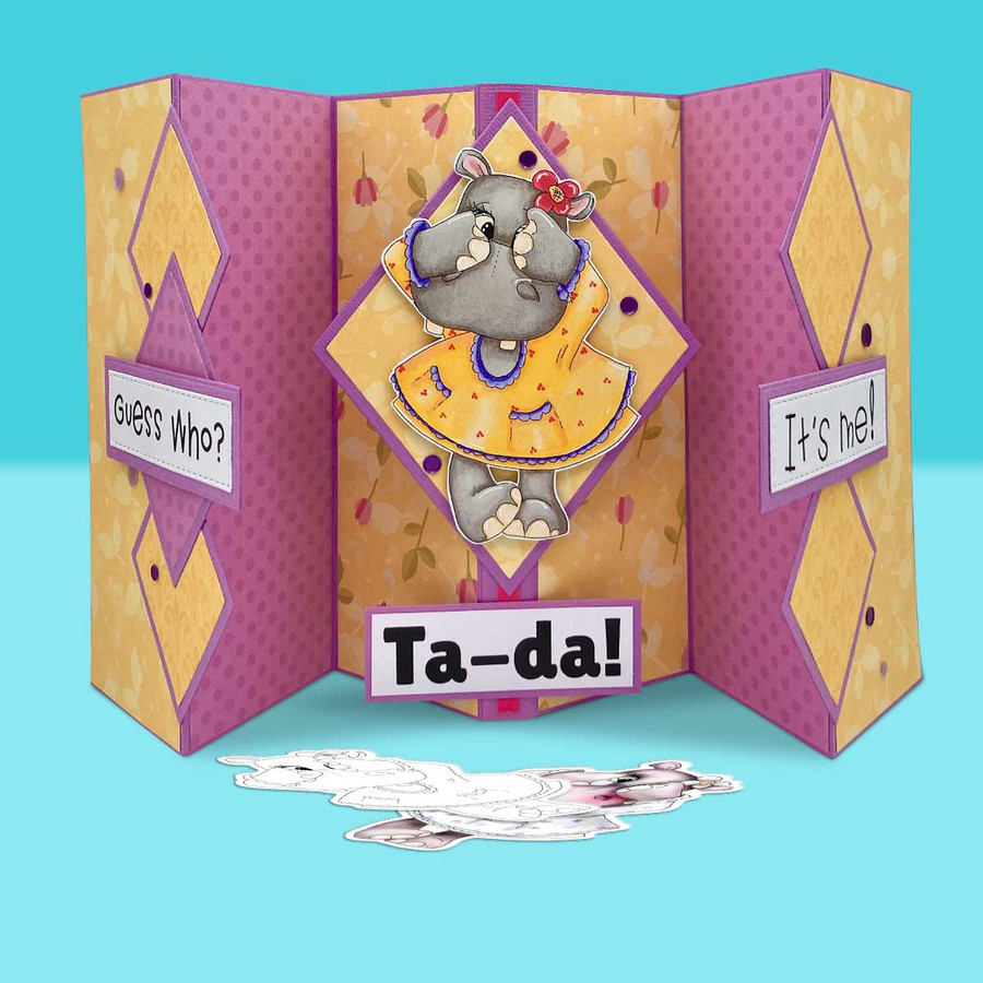 Cute Helga Hippo printable digital stamps, colour clipart, paper patterns, greetings, ephemera - card making crafts scrapbooking stickers with SVG print and cut outlines.