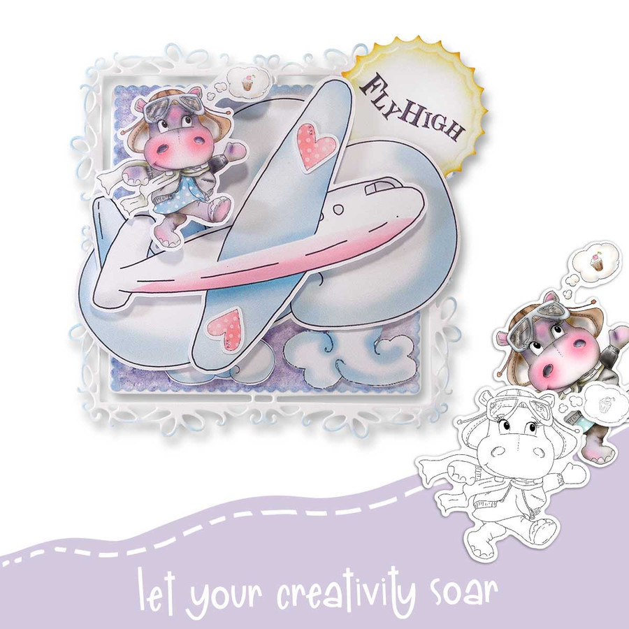 Cute Helga Hippo printable digital stamps, colour clipart, paper patterns, greetings, ephemera - card making crafts scrapbooking stickers with SVG print and cut outlines.