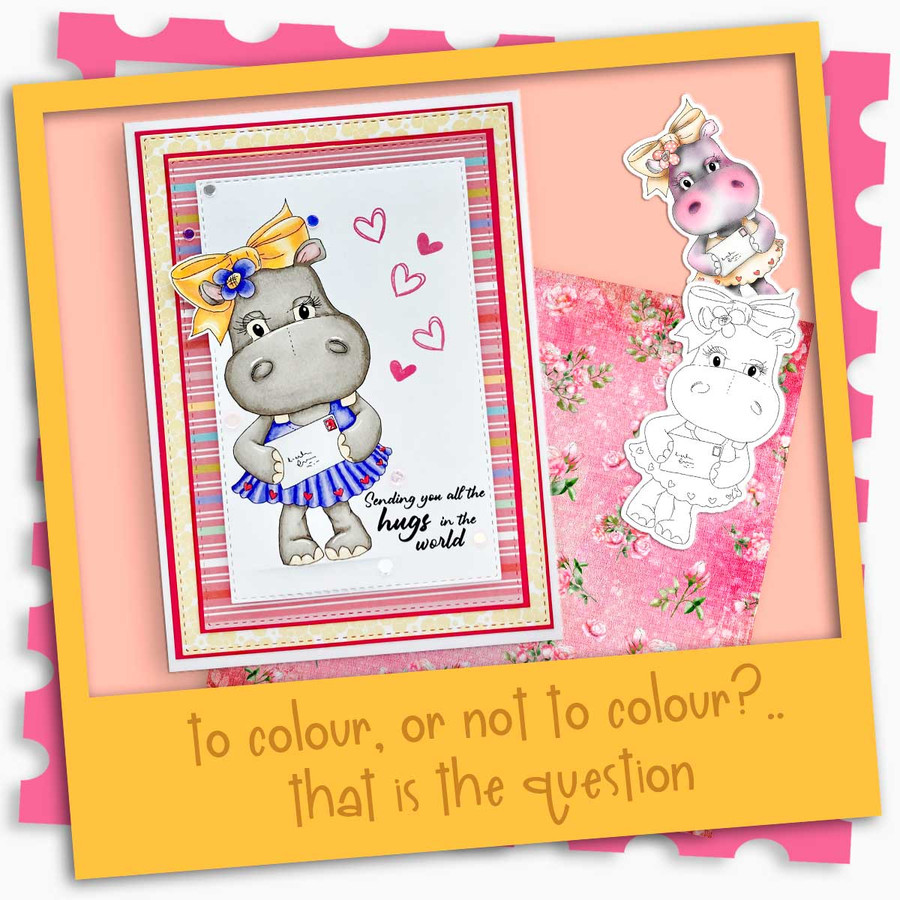 Cute Helga Hippo printable digital stamps, colour clipart, paper patterns, greetings, ephemera - card making crafts scrapbooking stickers with SVG print and cut outlines.