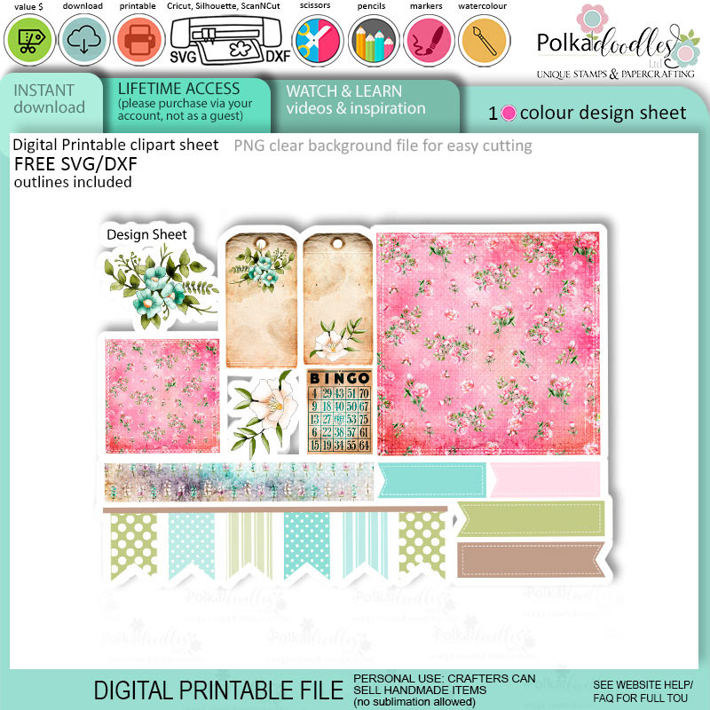 Helga Hippo Quick & easy design sheet template 20. Cute Print and Cut SVG Files for Cricut Silhouette Scan and Cut machines – for handmade cards, cardmaking, crafts