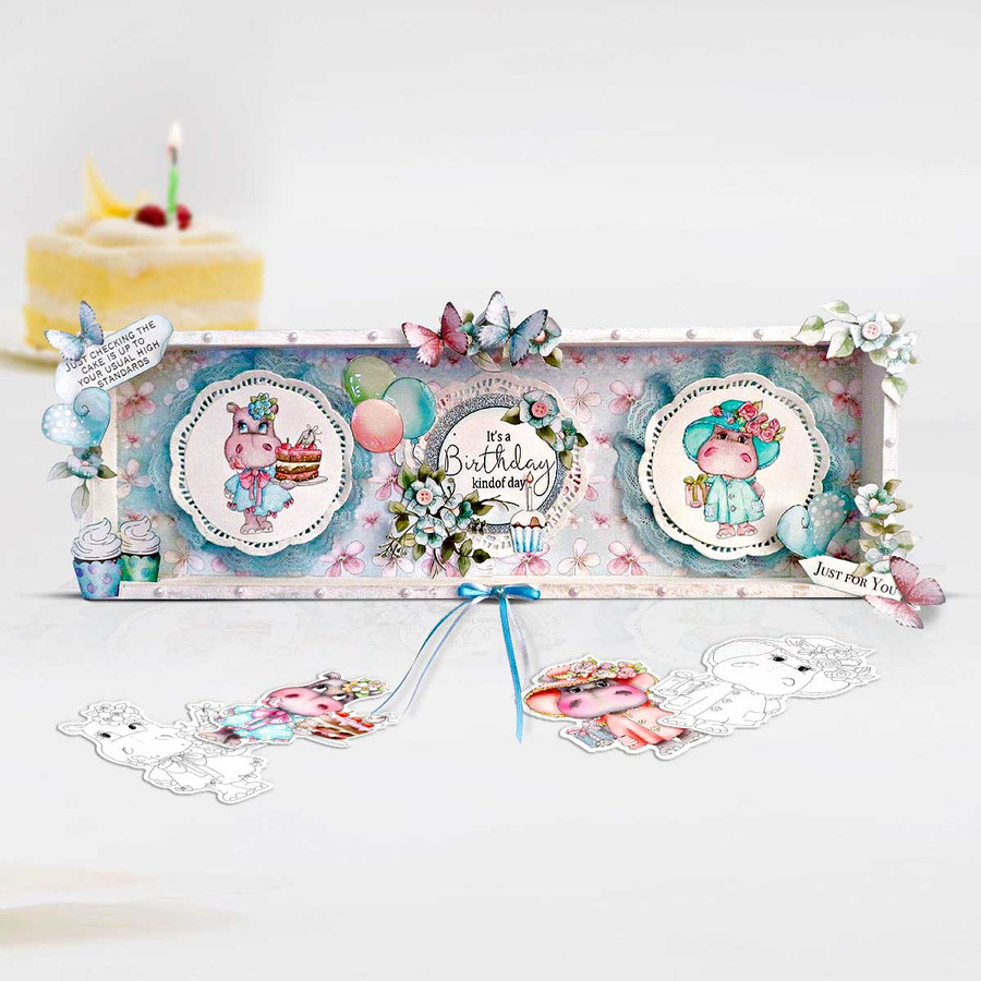 Birthday cake candles Helga Hippo cute clear craft card making stamp for colouring, handmade cards and crafts, scrapbooking