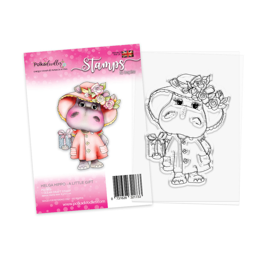 Little gift parcel present Helga Hippo cute clear craft card making stamp for colouring, handmade cards and crafts, scrapbooking