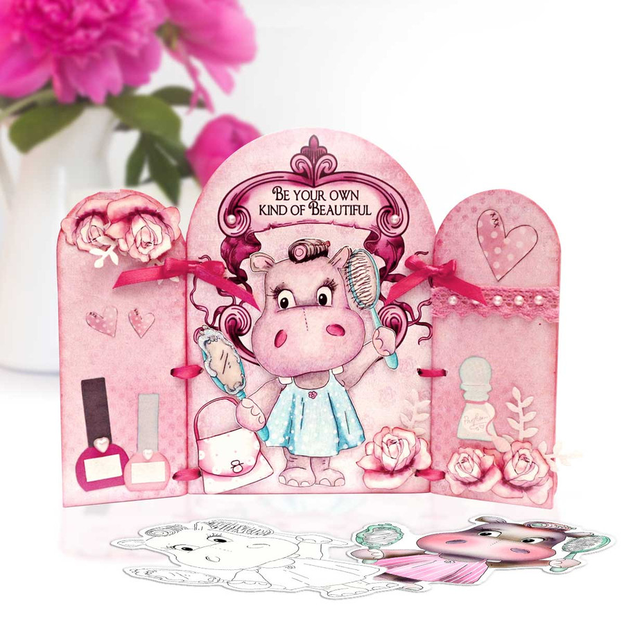 Beauty pamper hair Helga Hippo cute clear craft card making stamp for colouring, handmade cards and crafts, scrapbooking