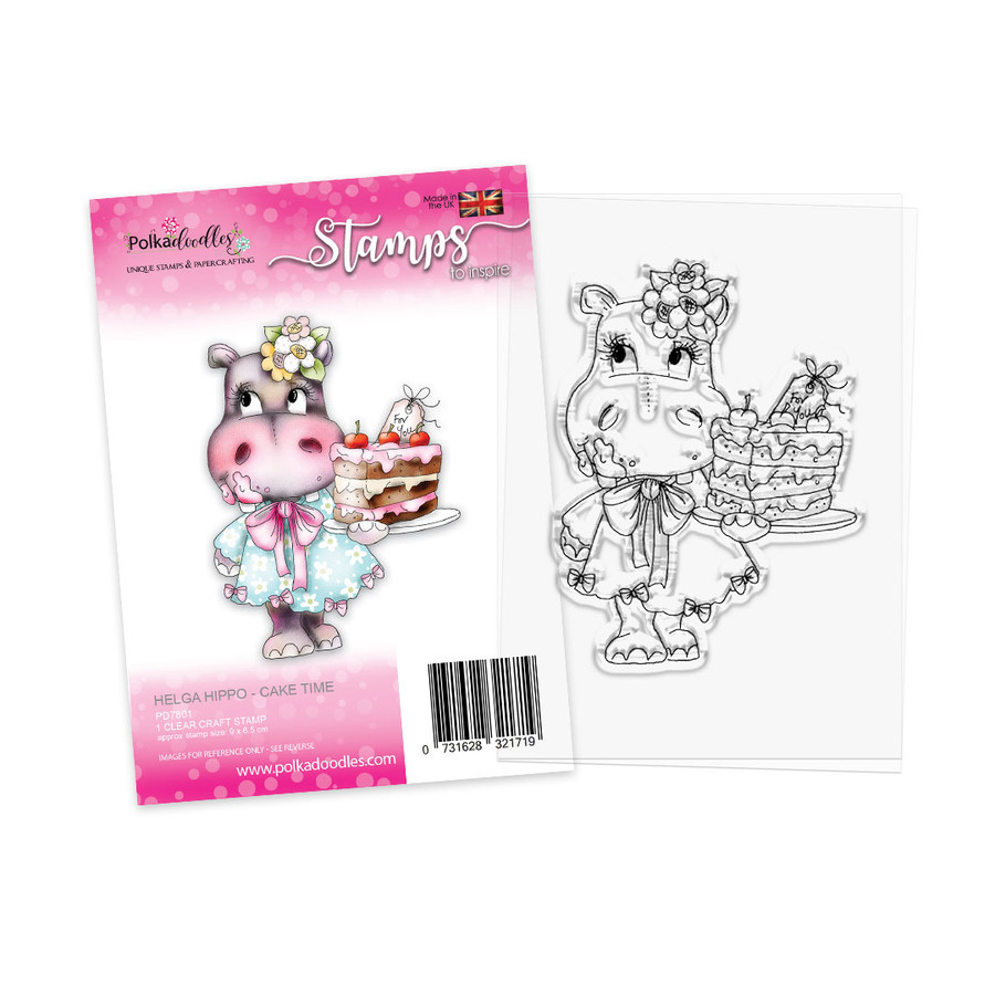 6 x Helga Hippo clear stamps - cute clear craft card making stamp for colouring, handmade cards and crafts, scrapbooking