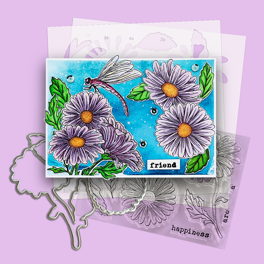 Daisy Dragonfly Card making Craft clear Stamps - Botanical Bliss