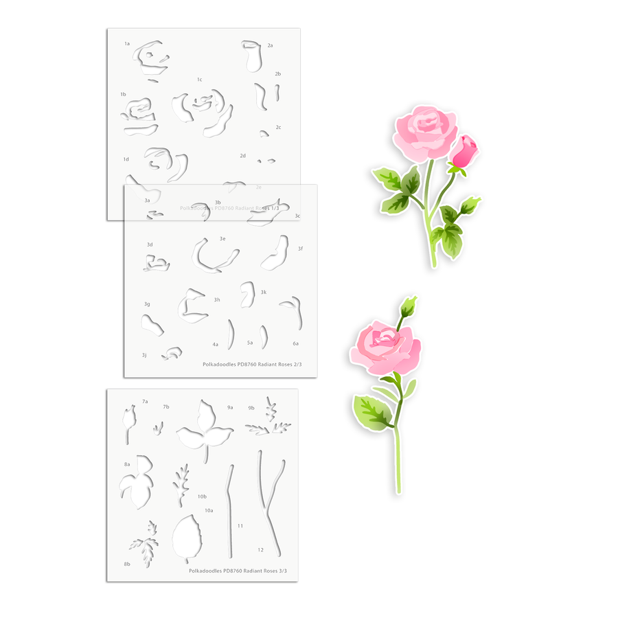 Radiant Roses clear stamps, outline cutting dies and layering Stencils bundle for Card making Crafts