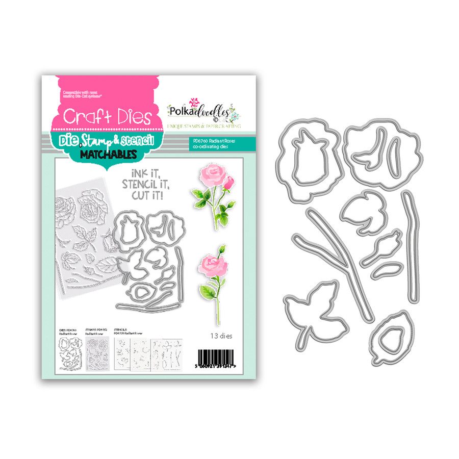 Radiant Roses clear stamps, outline cutting dies and layering Stencils bundle for Card making Crafts