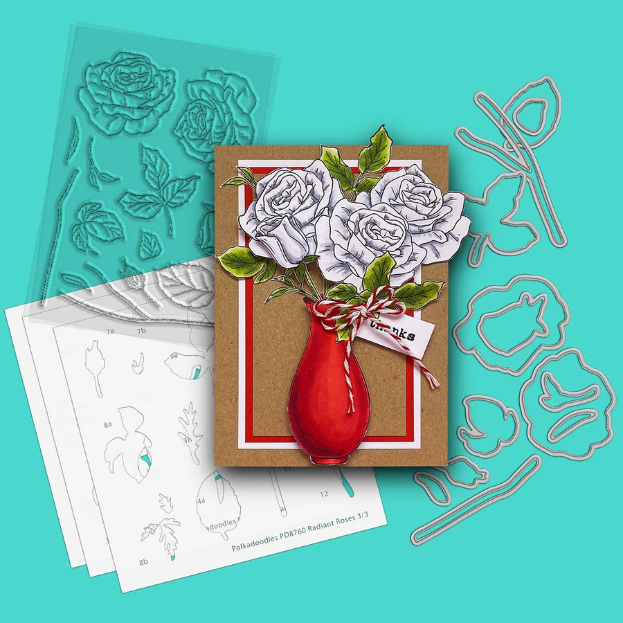 Radiant Roses clear stamps, outline cutting dies and layering Stencils bundle for Card making Crafts