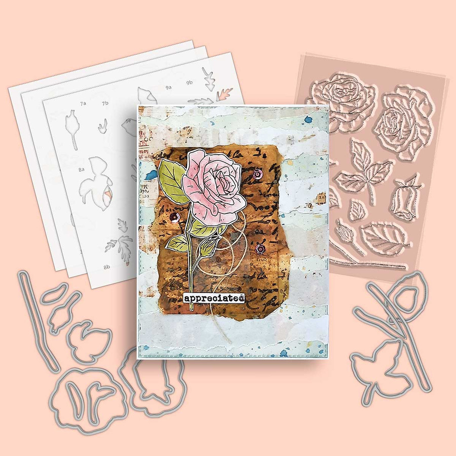Radiant Roses clear stamps, outline cutting dies and layering Stencils bundle for Card making Crafts