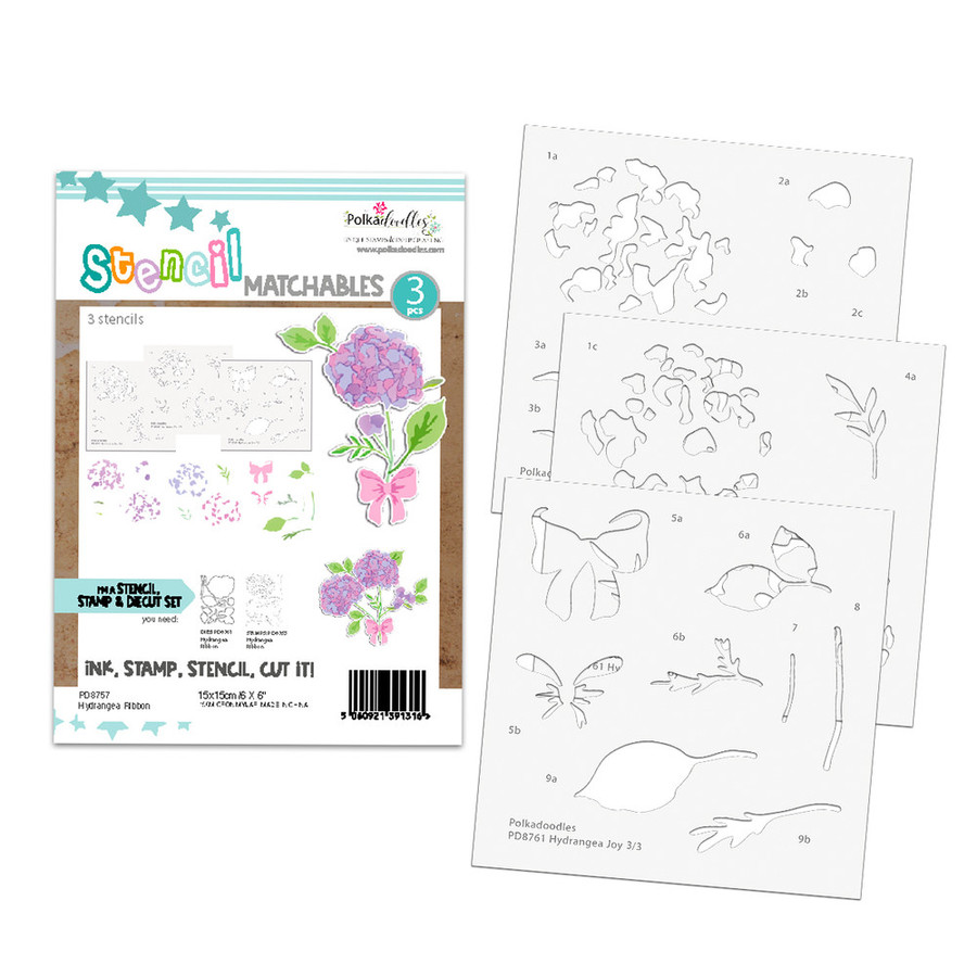 Hydrangea Ribbon clear stamps, outline cutting dies and layering Stencils bundle for Card making Crafts
