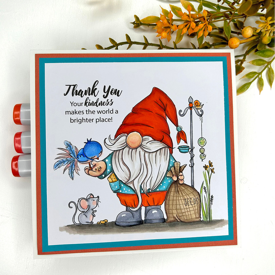 Cute Gnome feeding bird and mouse bundle digital stamp printable for card making, crafting, scrapbooking, junk journal