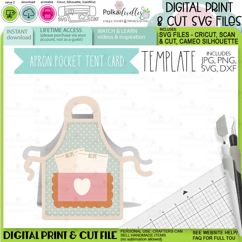 Apron 3D Card SVG Print & Cut template - Gingerbread Cookie Print and Cut SVG Files for Cricut Silhouette Scan and Cut machines – for handmade cards, cardmaking, crafting, printable stickers, scrapbooking, planner crafts