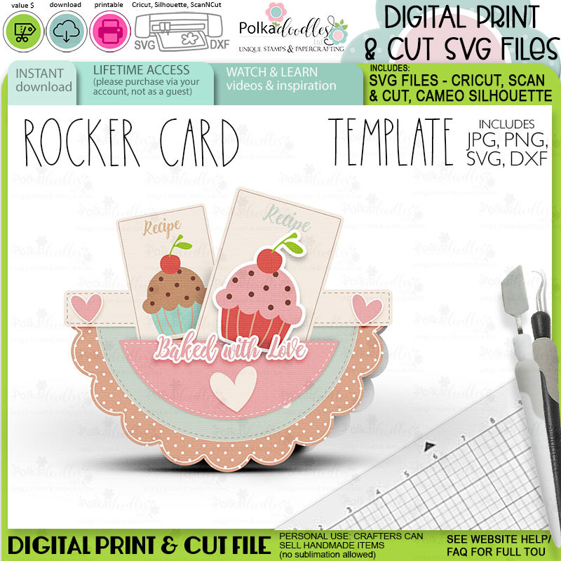 Rocker Card 3D Card SVG Print & Cut template - Gingerbread Cookie Print and Cut SVG Files for Cricut Silhouette Scan and Cut machines – for handmade cards, cardmaking, crafting, printable stickers, scrapbooking, planner crafts