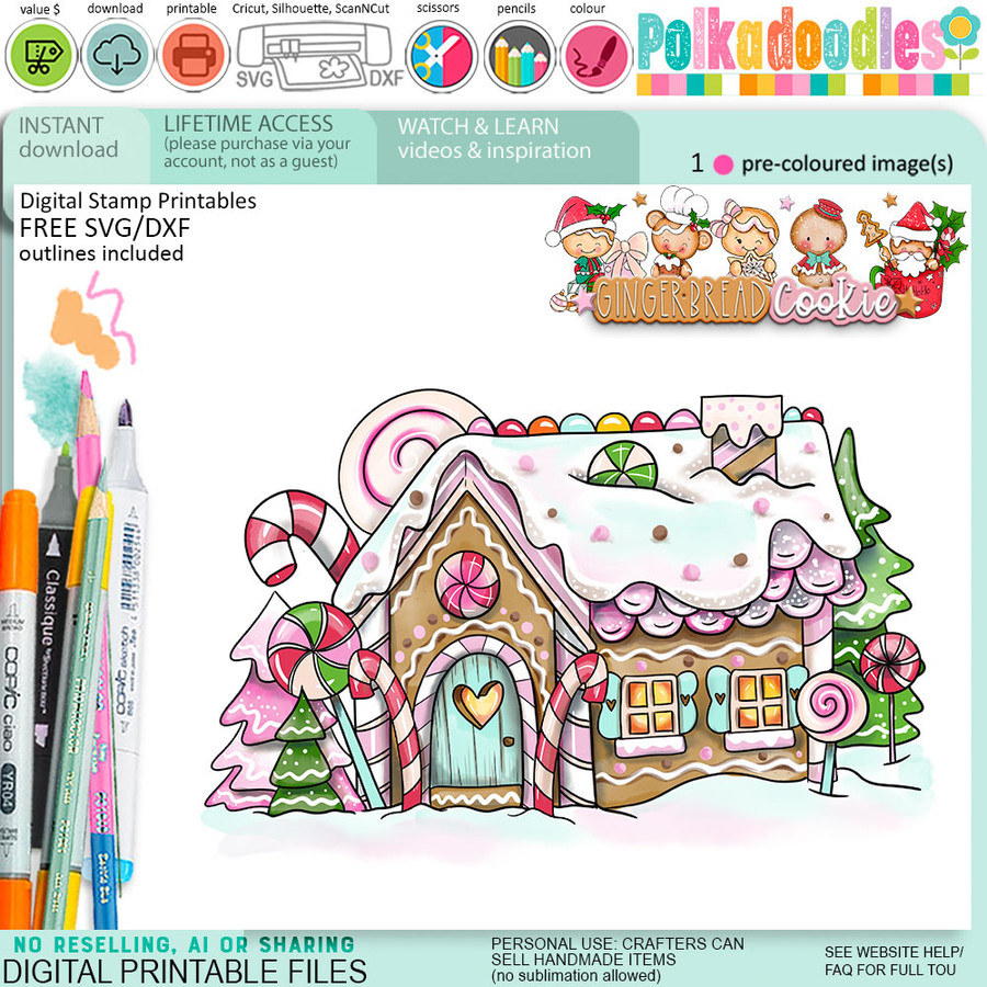 Gingerbread House Gingerbread Cookie  digistamp clipart digital stamps, printables, clipart for card making, craft, junk journals