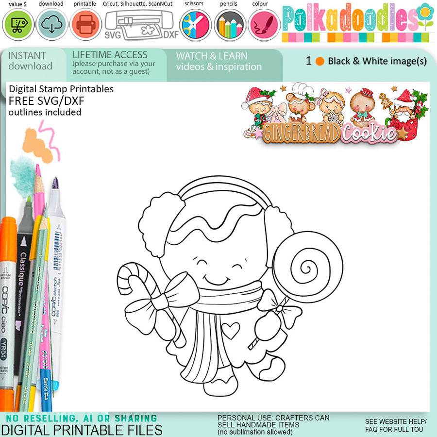 Candy delights Christmas Gingerbread Cookie digital stamps, printables for card making, craft, junk journals