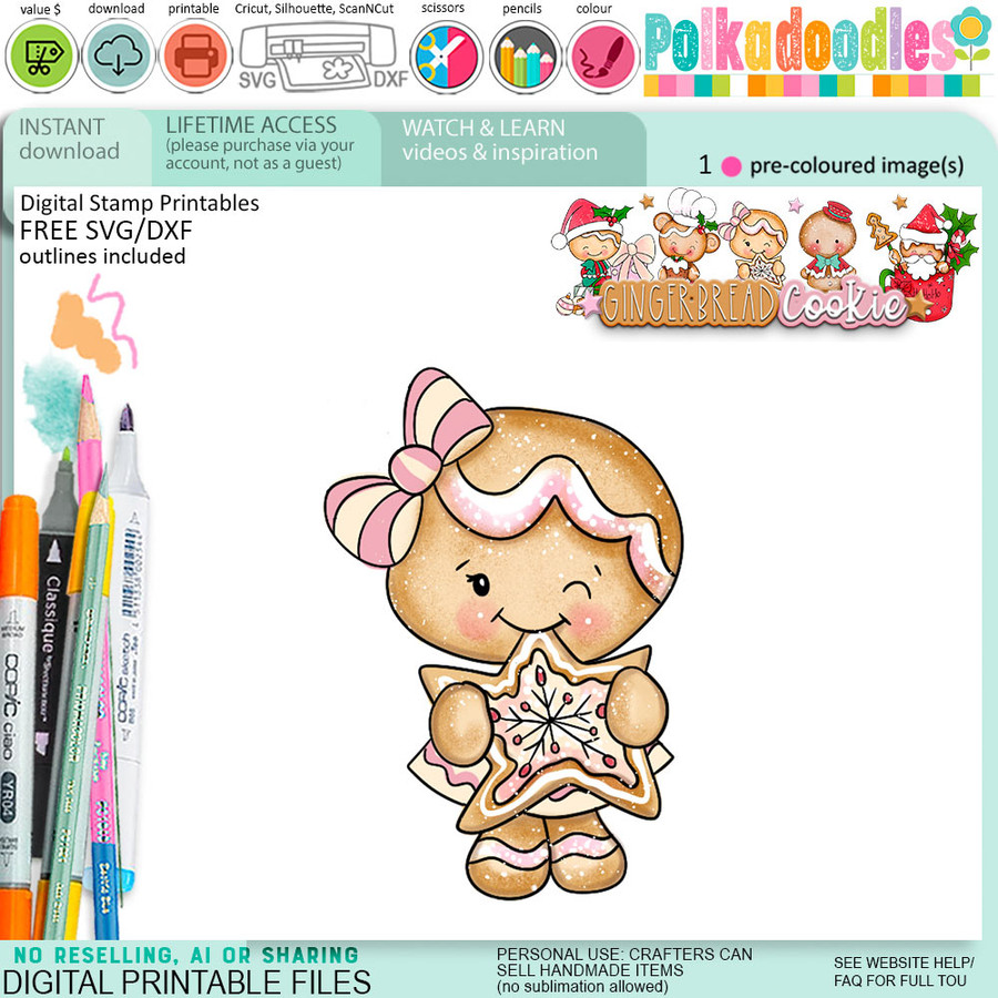 Star Christmas Gingerbread Cookie digistamp clipart digital stamps, printables, clipart for card making, craft, junk journals