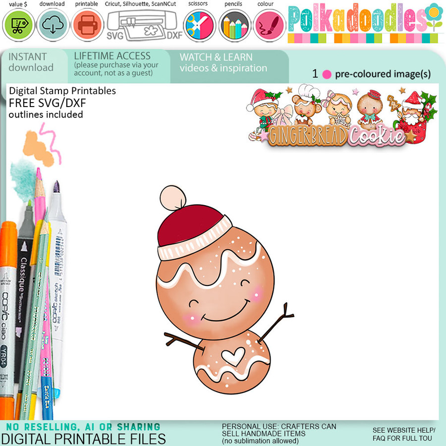 Cute Snowman Christmas Gingerbread Cookie digistamp clipart digital stamps, printables, clipart for card making, craft, junk journals